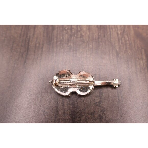 Violin Pin Brooch Rhinestones Lapel Hat Musical Instrument Jewelry Musician Vtg - Picture 6 of 10